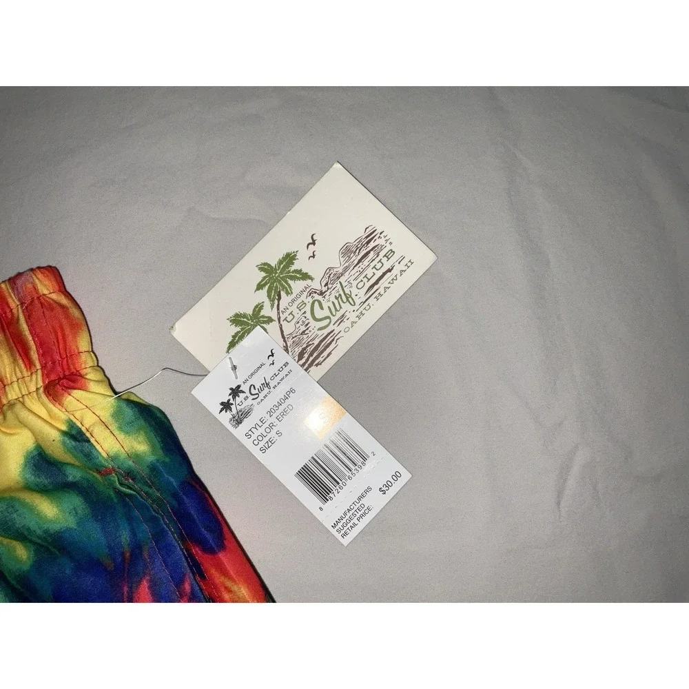 NWT Men's U.S.‎ Surf Club Oahu, Hawaii Tie Dyed Lined Swim Trunks - Small